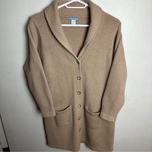 Vintage Deane & White Men's Cardigan Size Large Wool Angora Pockets Tan Flaws